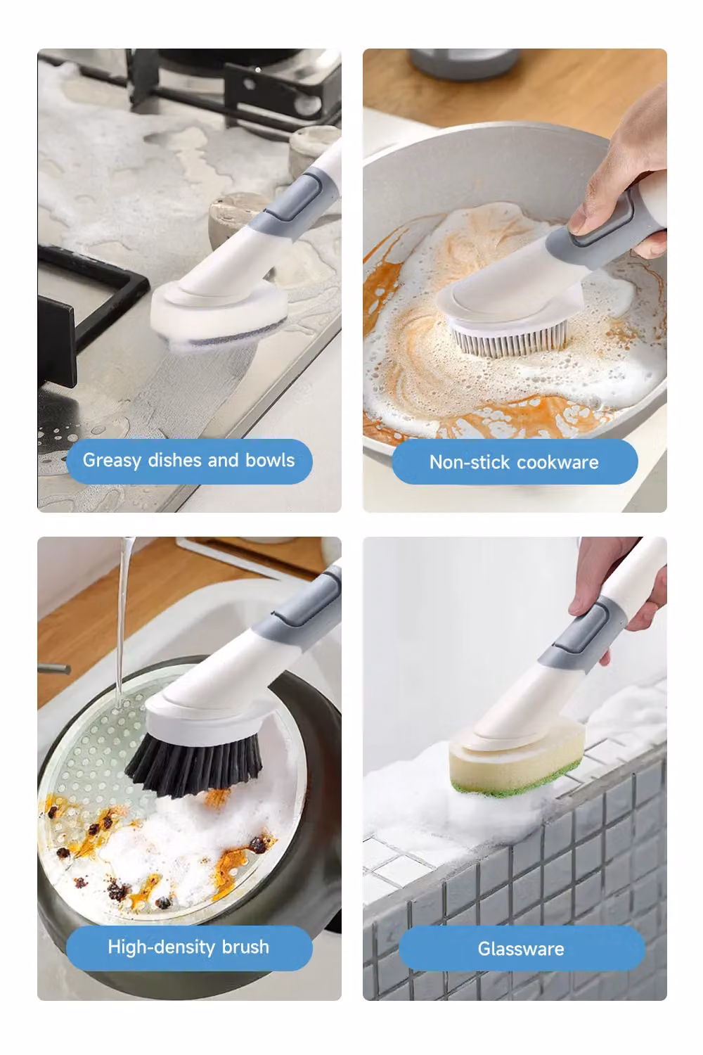 Living and Home 4 in 1 Dish Brush with Detergent Dispenser, White – 2
