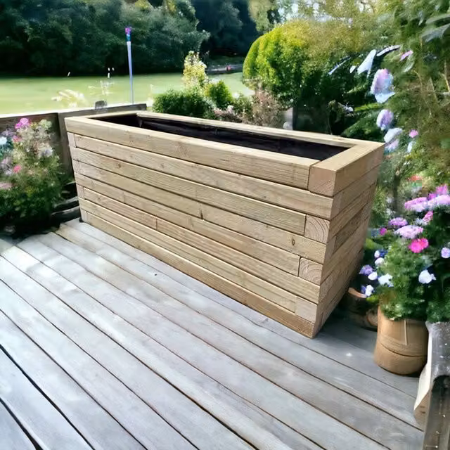 Bespoke Outdoor Somerset Range Wooden Timber Planter in Natural Brown and Yellow, W: 90 cm, D: 30 cm