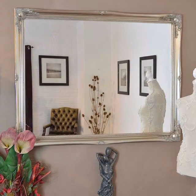 MirrorOutlet Hamilton Vintage Silver Antique Design Rectangular Wall Mirror