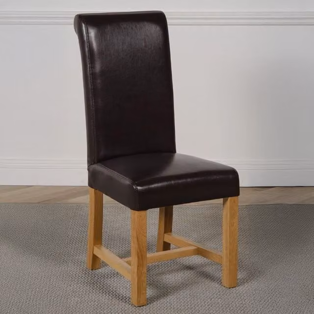 Thats Furniture Washington Brown Synthetic Leather Dining Chairs with Oak Wood Frame