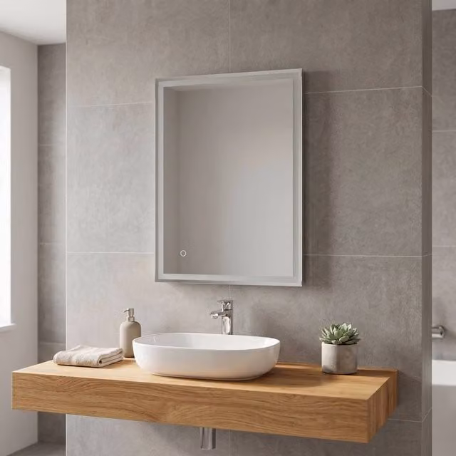 First Choice Lighting Nova LED Bathroom Mirror with Touch Control and Demister, W/H: 70 x 50 cm, Silver/Transparent