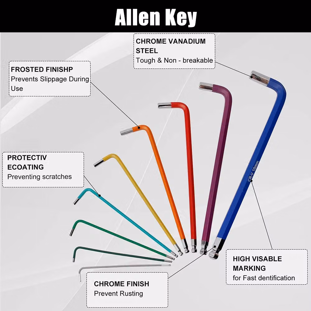 Hinsinc Metric Ball Star and Hex Long Folding Allen Key Set in Multicolour Chrome Vanadium – 3