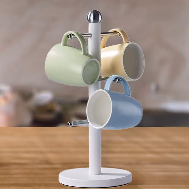 Innoteck Freestanding Stainless Steel Mug Tree with 6 Cup Capacity in White