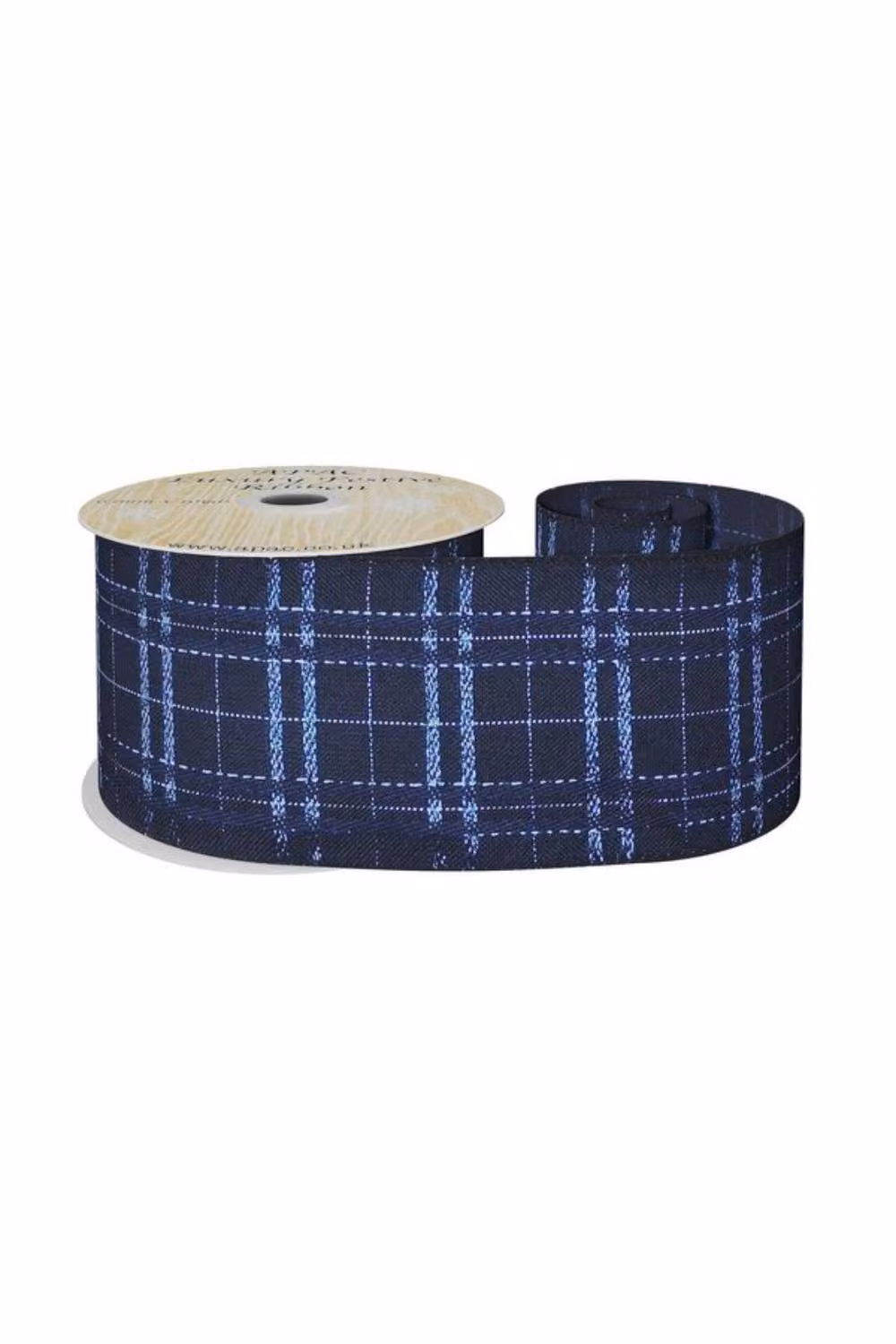 KDMD Navy Wired Ribbon with Metallic Check Details, Width: 6.3 cm, Length: 9 yards – 2