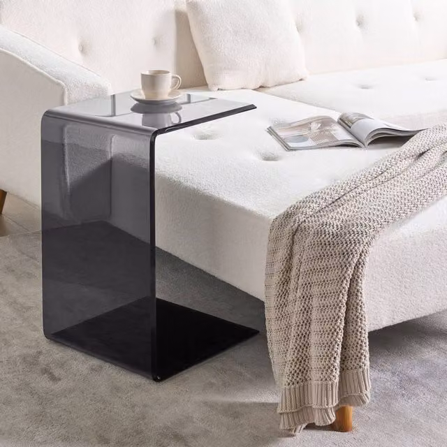Wyld and Coco Cantilever Side End Table in Semi Transparent Black Tempered Glass, W/D/H: 40 x 40 x 61 cm – 1