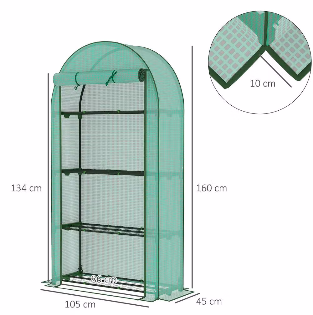 STILVORA 4 Tier Mini Greenhouse with Roll-Up Door in Green, H 160 x W 105 x D 45 cm – 2