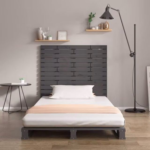 Berkfield Home Grey Solid Pine Wood Wall Headboard W: 81 cm, D: 3 cm, H: 91.5 cm