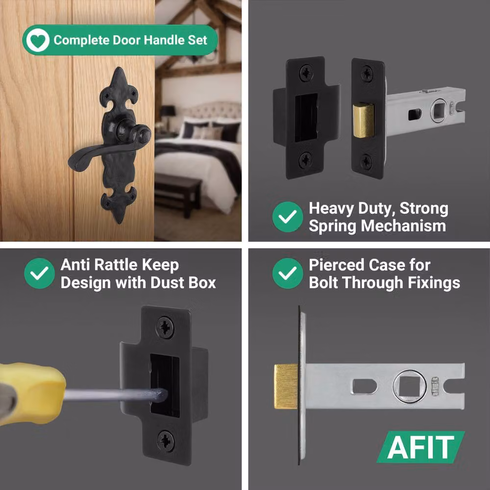 AFIT Black Antique Cast Iron Door Handles with 64mm Latch Backplate, 4 Pairs – 4