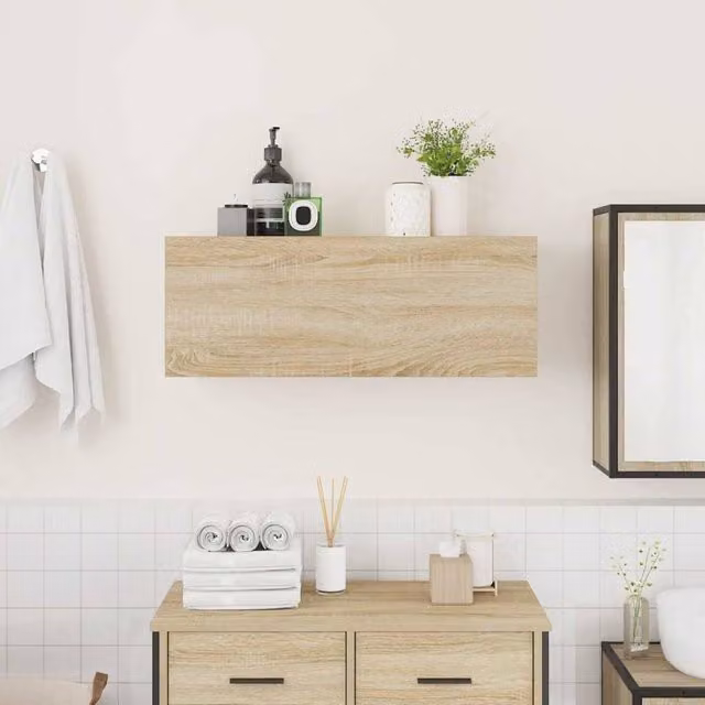Berkfield Home Decorative Bathroom Wall Cabinet in Sonoma Oak, Light Brown, W/D/H: 80 x 25 x 30 cm