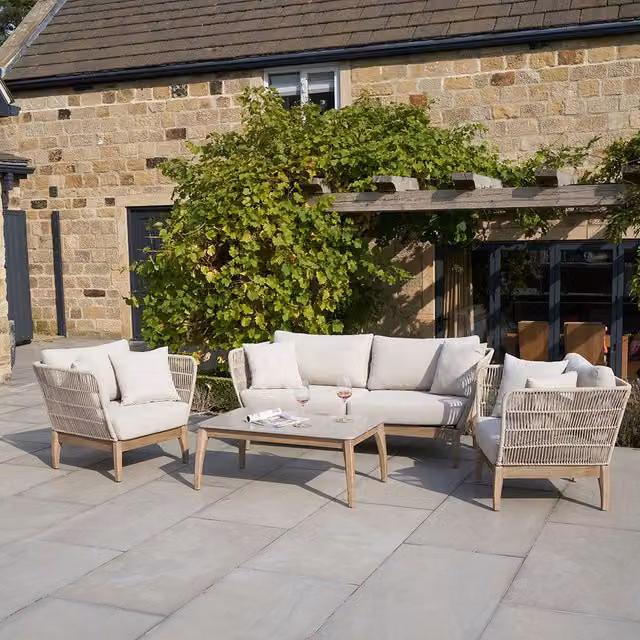 Moeven 4 Seater Modern Acacia Wood Outdoor Seating Set in Beige and Grey