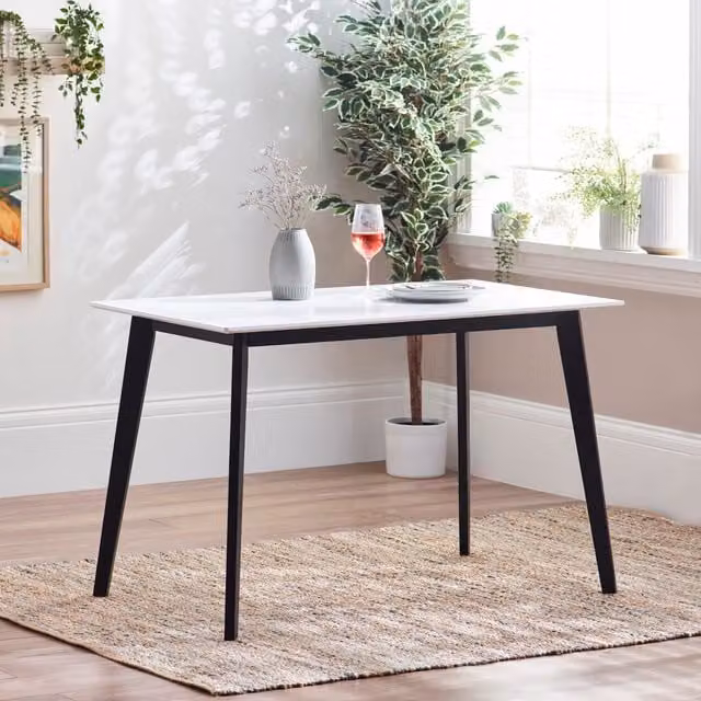 FurnitureboxUK Sofia Rectangular Dining Table in White with Black Legs