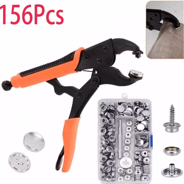 Nordara 156-Piece Heavy Duty Stainless Steel Snap Fasteners Kit with Pliers Tool in Orange – 1