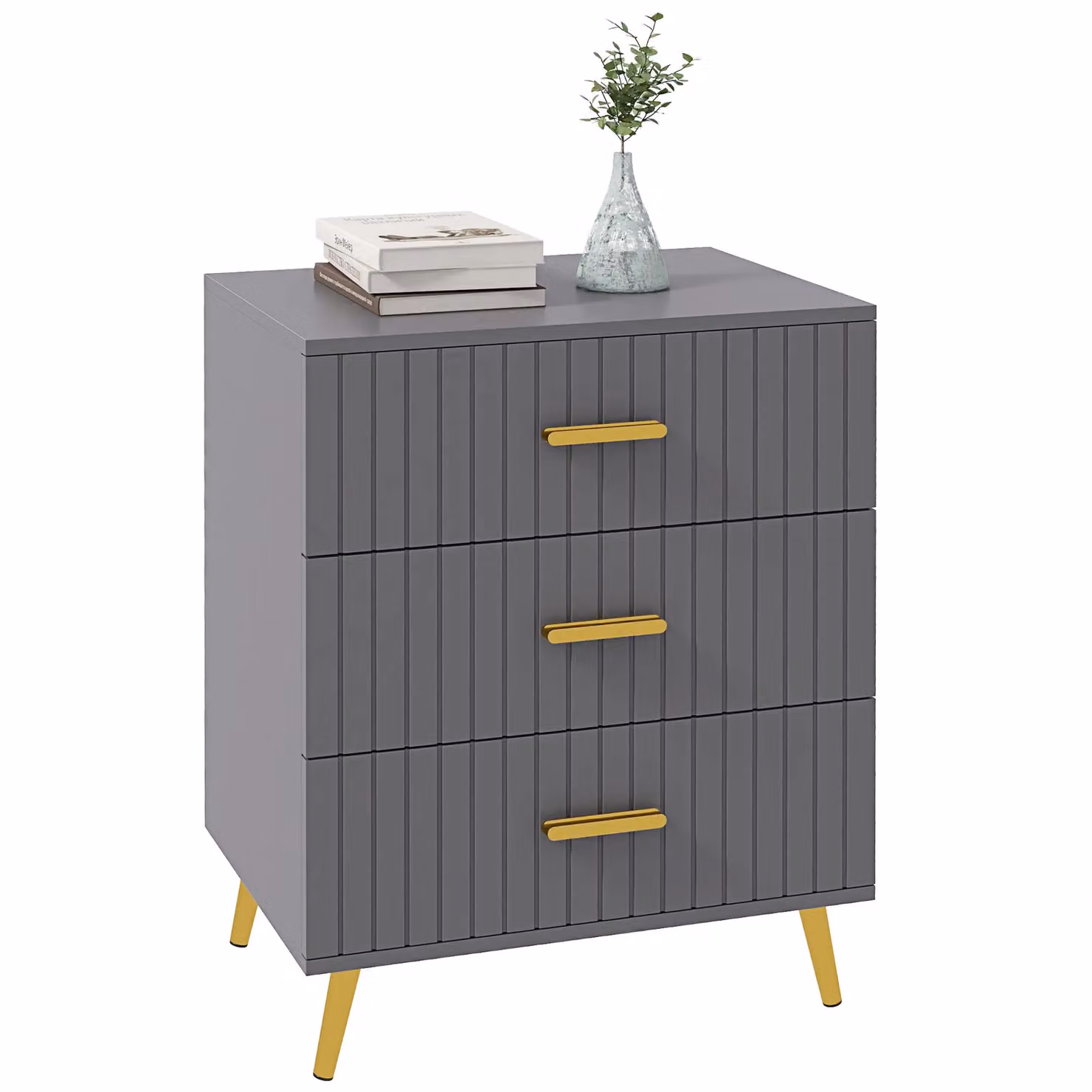 HOMCOM Modern Bedroom Chest of Drawers with Metal Legs in Dark Grey and Gold – 2