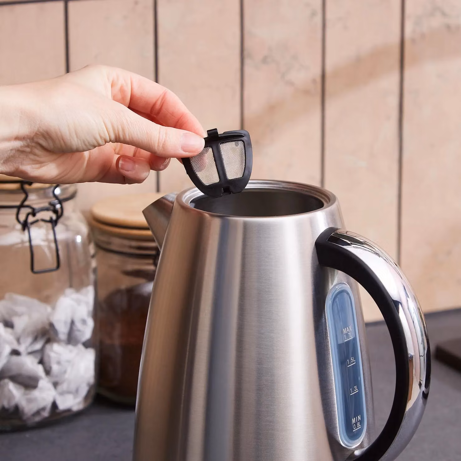 Morphy Richards Mexborough 1.7L Stainless Steel Jug Kettle in Black and Silver with Limescale Filter and Auto Shut-off – 10