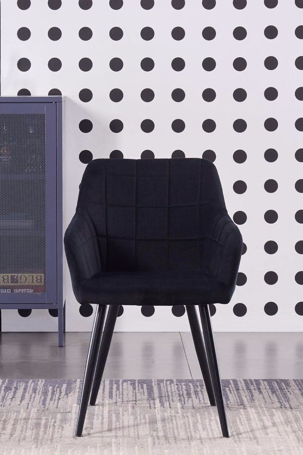 Life Interiors Set of 2 Camden Modern Velvet Dining Chairs with Armrests and Black Metal Legs, Black – 2