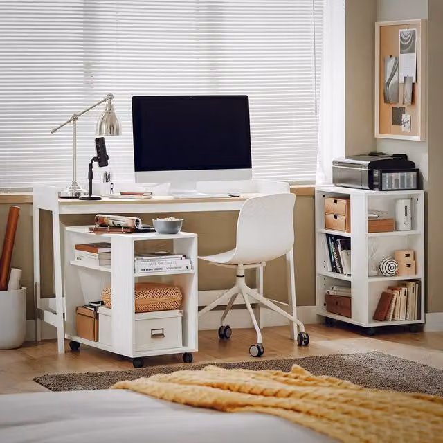 SoBuy White Computer Desk with Grommet for Home Office, W: 125 cm, D: 52 cm, H: 80 cm – 7