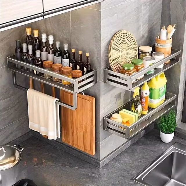 Nordara 40 Wall Mounted Kitchen Hook Rack in Silver, Width: 100 cm