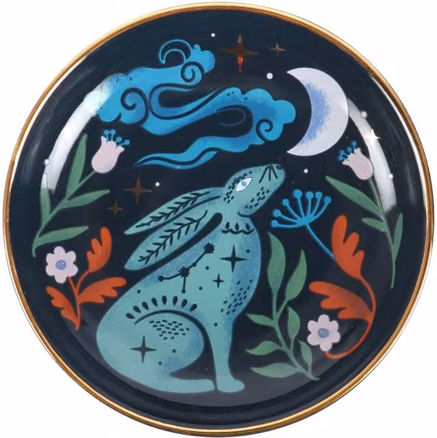 Kingsbury Gifts Round Ceramic Floral Trinket Dish in Blue and Gold