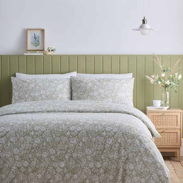 Charlotte Thomas Olivia Floral Duvet Cover and Pillowcase Set in Green and Grey, W: 140 cm, L: 200 cm