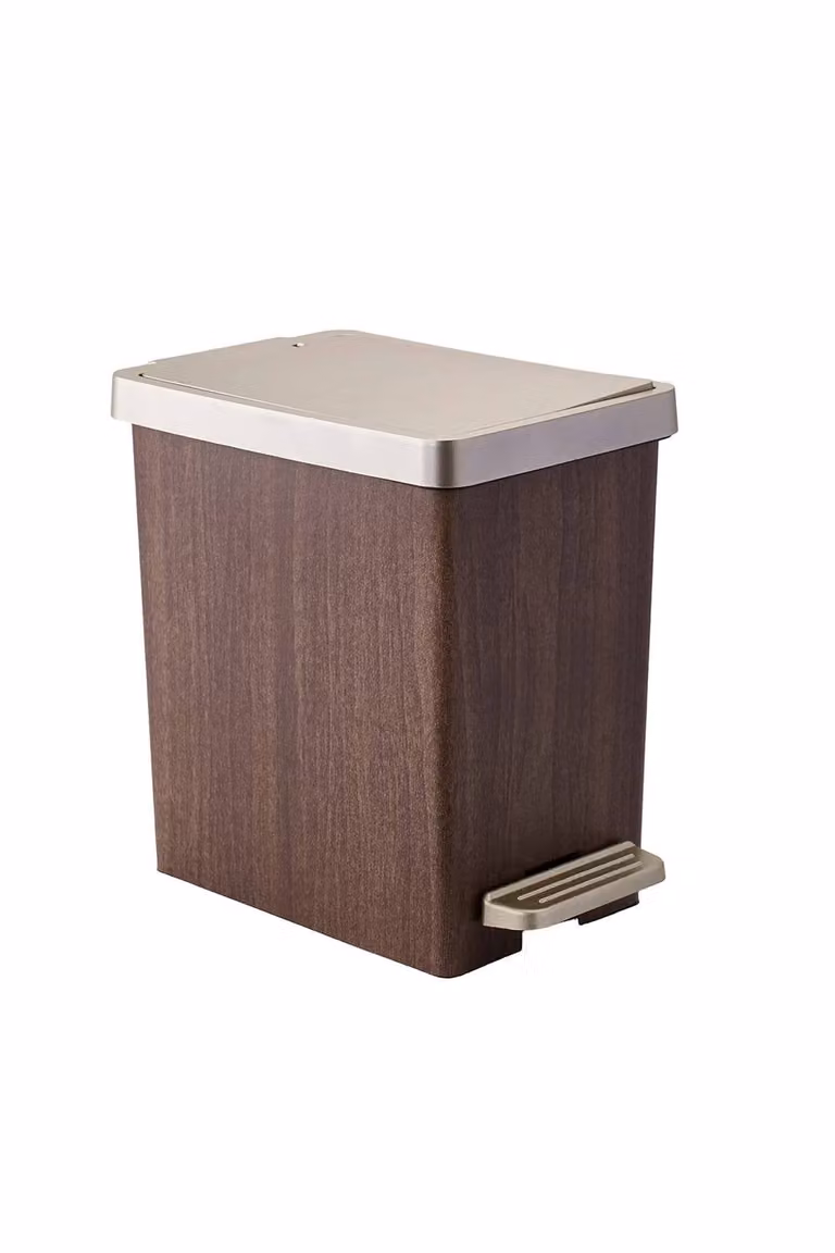 Garden Sanctuary Slim Pedal Rubbish Bin with Soft Close Lid and Removable Inner Bucket in Brown