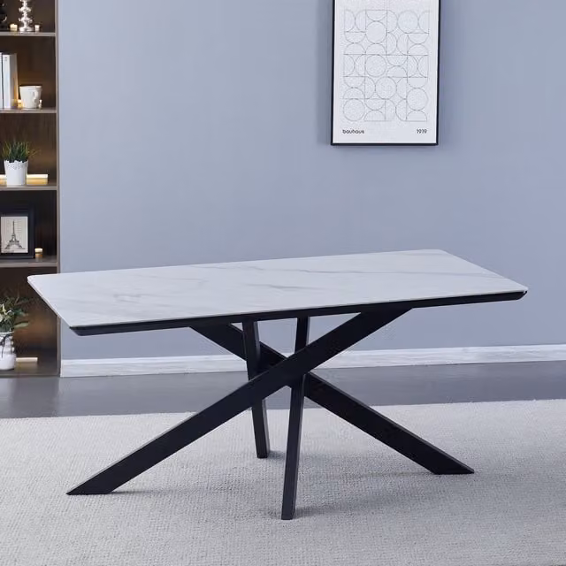 Artemis Home Ottavia Modern Rectangular Ceramic Dining Table in White Stone, W: 160 cm, D: 90 cm