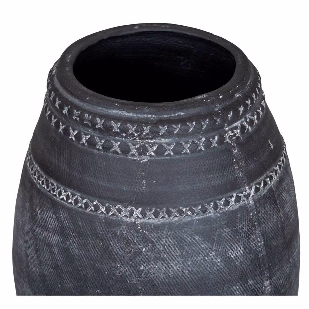 Hill Interiors Etched Collection Ceramic Tall Vase in Black, H 25 cm x W 19 cm x D 19 cm – 2