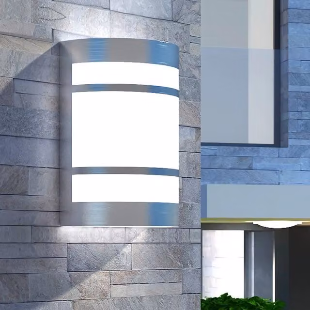 Berkfield Home Silver Stainless Steel and Glass Outdoor Cylinder Wall Light – 1