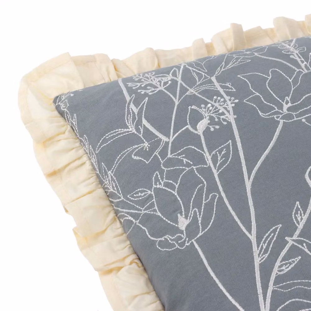 Wylder Mae Floral Embroidered Cotton Cushion in Blue, W/H: 50 x 35 cm – 3