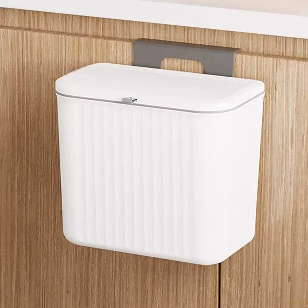 PAWNORA 7L Wall Mounted Plastic Waste Bin with Flip Lid, White – 2