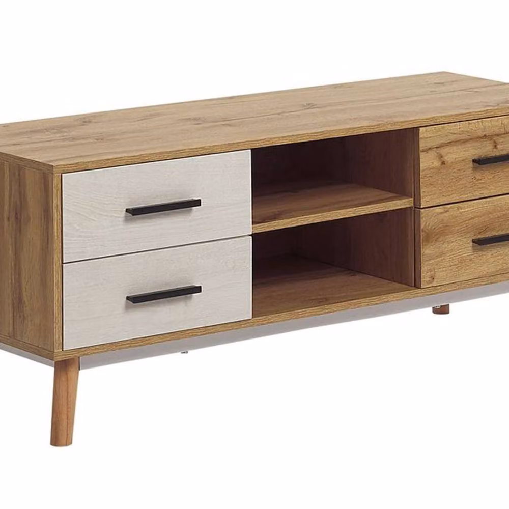 Wyld and Coco Rustic 55-inch TV Stand in Light Brown with White Drawers – 2