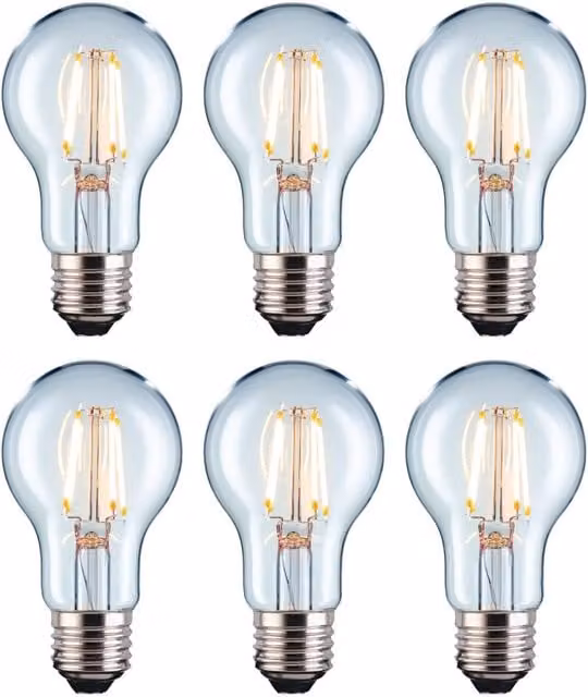 Eurolec A60 Classic Clear E27 LED Straight Filament Dimmable Warm White Light Bulb, Pack of 6