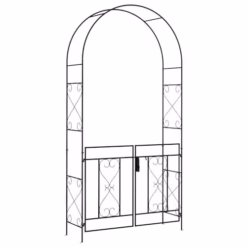 Outsunny Metal Garden Arch with Double Gate and Heart Design in Black, H 232 x W 36 x D 114 cm