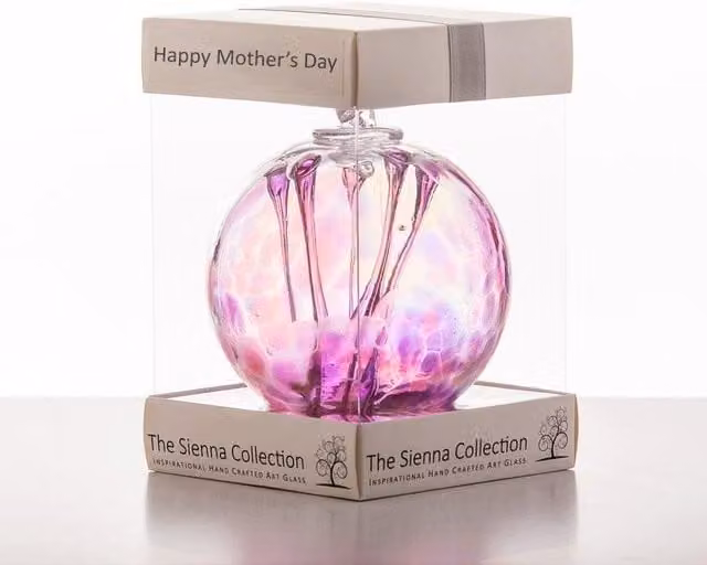 Sienna Glass Pink and Purple Handcrafted Mouth-Blown Glass Spirit Ball Ornament, Diameter: 10 cm