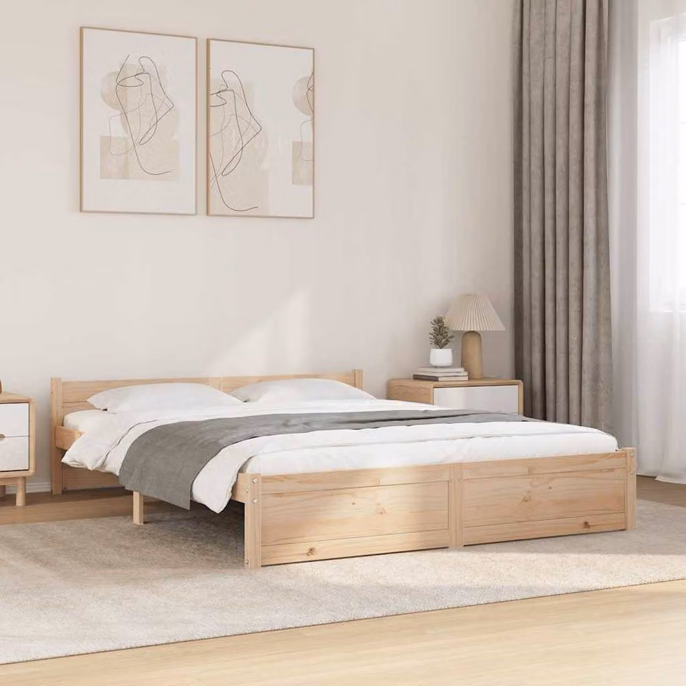 Berkfield Home Beautiful Solid Wood Pine Bed Frame in Natural, W: 140 cm x D: 190 cm – 2