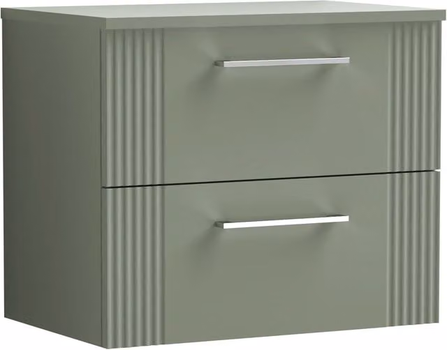 Balterley Modern 2 Drawer Wall Hung Vanity Unit with Colour Match Worktop, Green, Width: 60 cm