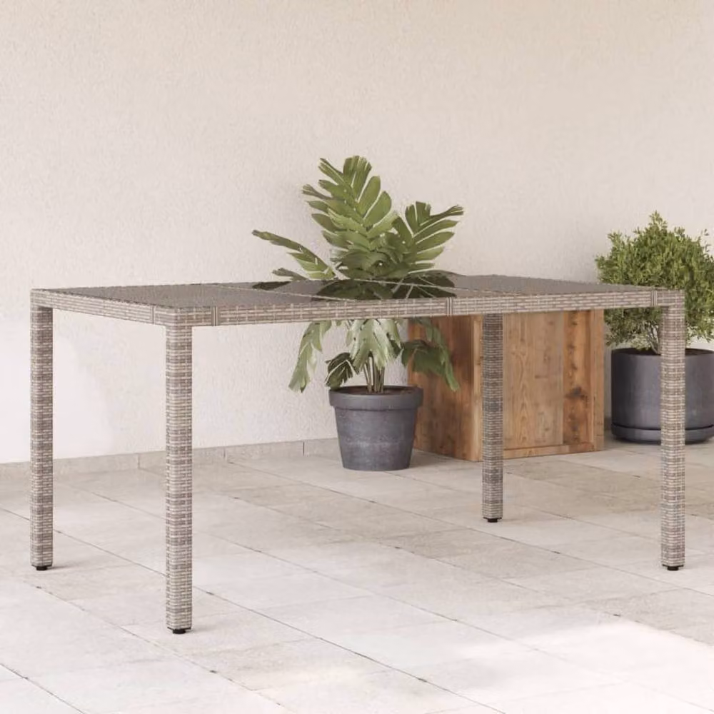 Berkfield Home Grey Poly Rattan Extendable Garden Table with Glass Top W: 150 cm, D: 90 cm, H: 75 cm – 2