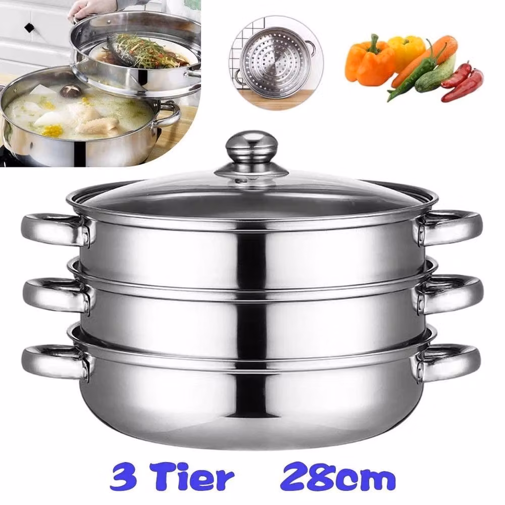 NESTLUNE 3 Layer Stainless Steel Food Steamer Cooker Set in Silver, 28 cm – 2