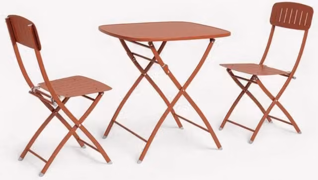 Royalcraft VENICE Bistro Square Table and 3 Chairs Set in Terracotta Matt Powder Coated Steel, W/D/H: 70 x 70 x 85 cm – 1