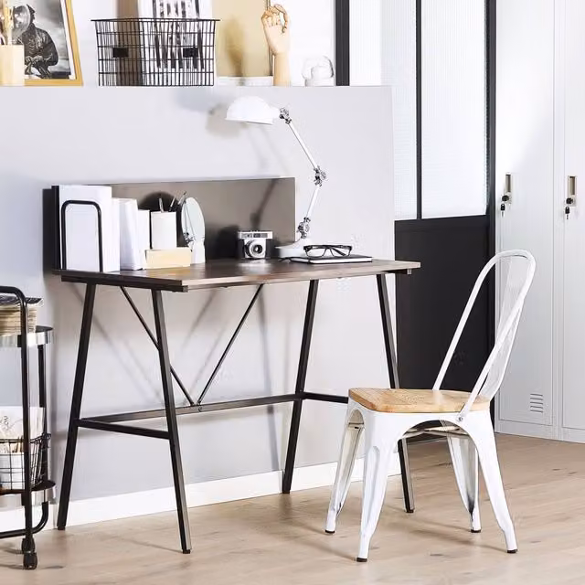 Wyld and Coco Industrial Home Office Writing Desk with Dark Brown Wood Look Top and Black Metal Legs, W/D/H: 100 x 50 x 75 cm