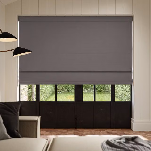ANTE DECOR Lucent No Joins Made To Measure Blackout Roman Blind in Smoke Grey