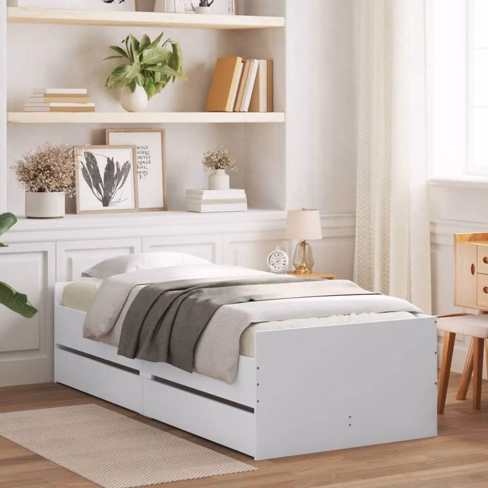 Berkfield Home Modern Bed Frame with Drawers, White, W/D/H: 100 x 200 cm – 2