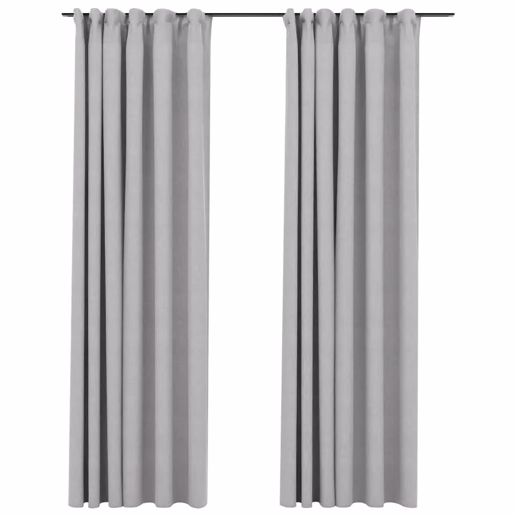 Berkfield Grey Linen-Look Blackout Curtains with Hooks, 2 Pack, W: 140 cm, H: 225 cm – 2