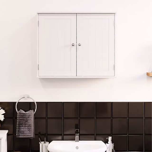Priano White 2 Door Wall Mounted Bathroom Cabinet with Hinged Doors and Internal Shelves