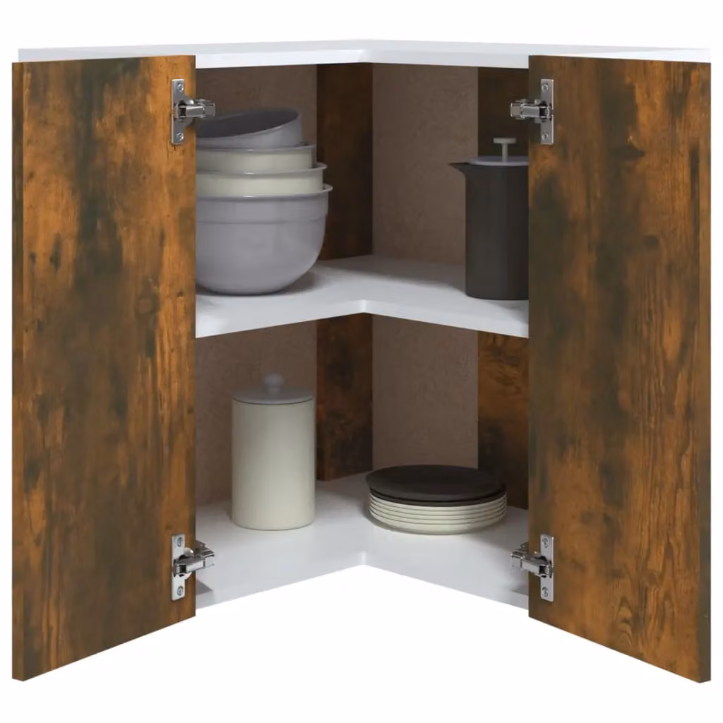 Berkfield Home Smoked Oak Hanging Corner Cabinet in Brown, W/D/H: 57 x 57 x 60 cm – 4