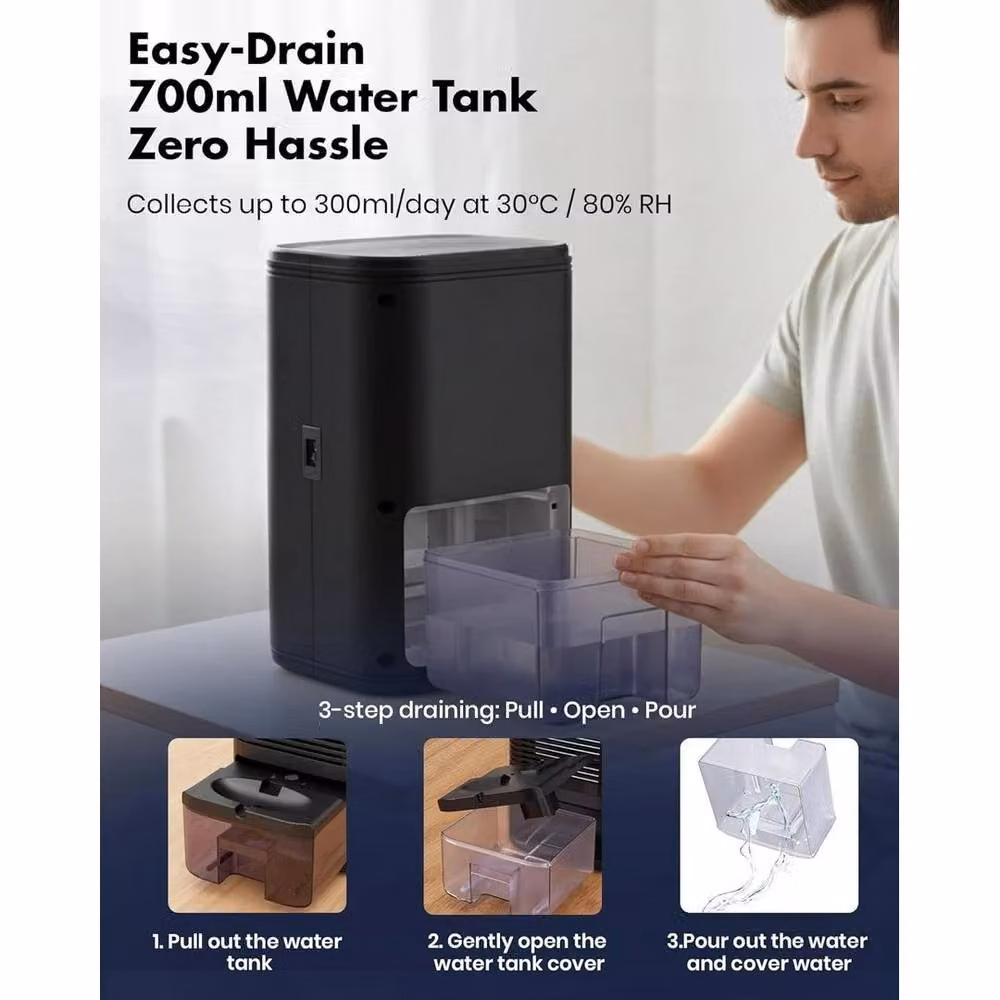 FLAVORA Portable Mini Dehumidifier, Black, 700ml – 2