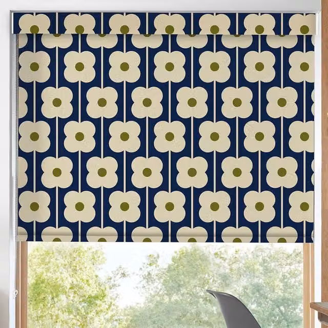 Orla Kiely Abacus Flower Navy Blue Blackout Made To Measure Roller Blind