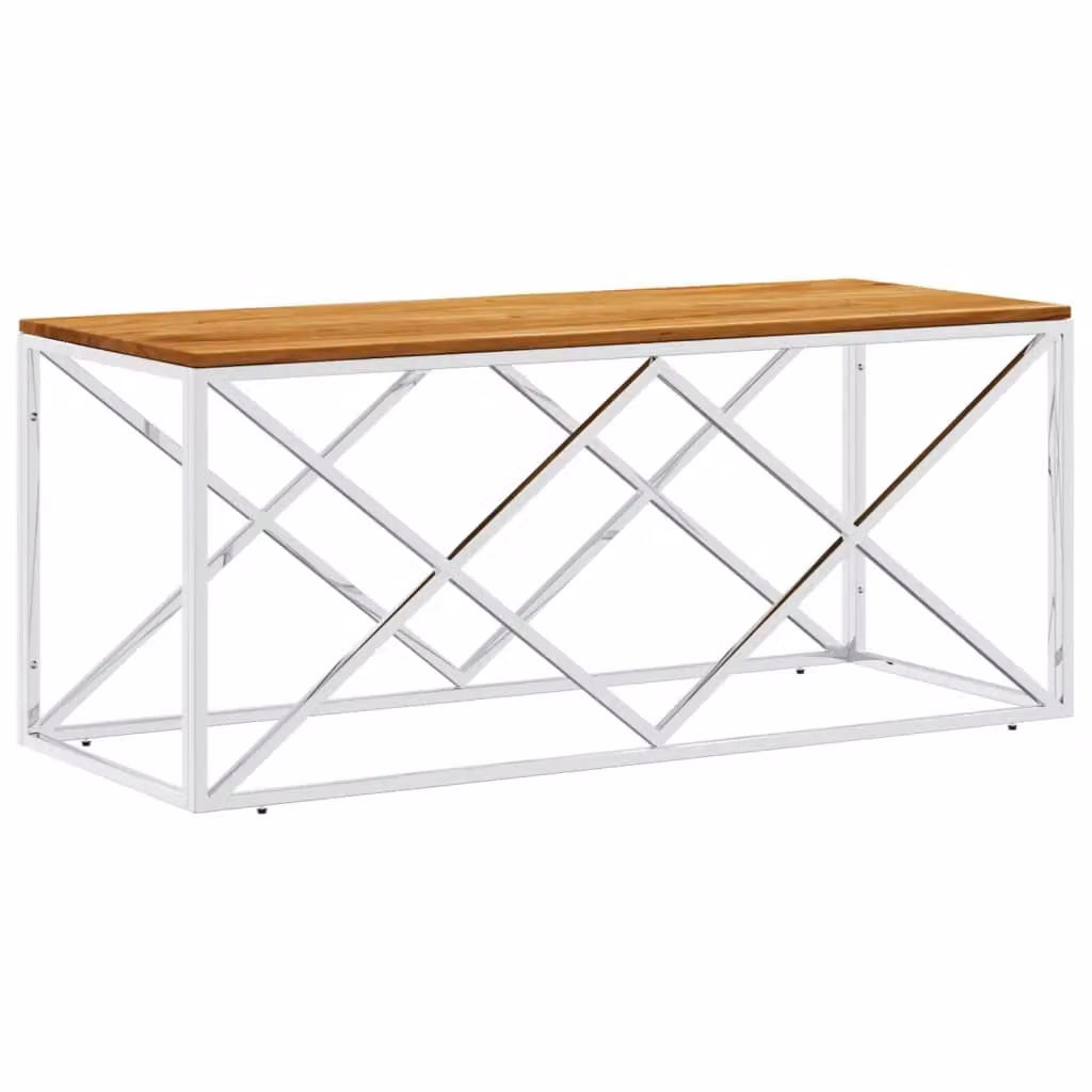 Berkfield Home Modern Square Coffee Table in Silver with Acacia Wood and Stainless Steel