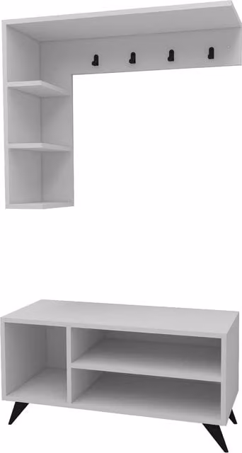 Destina Home Cassia Adjustable Height Coat Rack and Shoe Storage Bench in White
