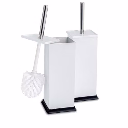 Harbour Housewares White Square Toilet Brush and Holder Set of 2 with Stainless Steel and Plastic Enclosed Design – 1
