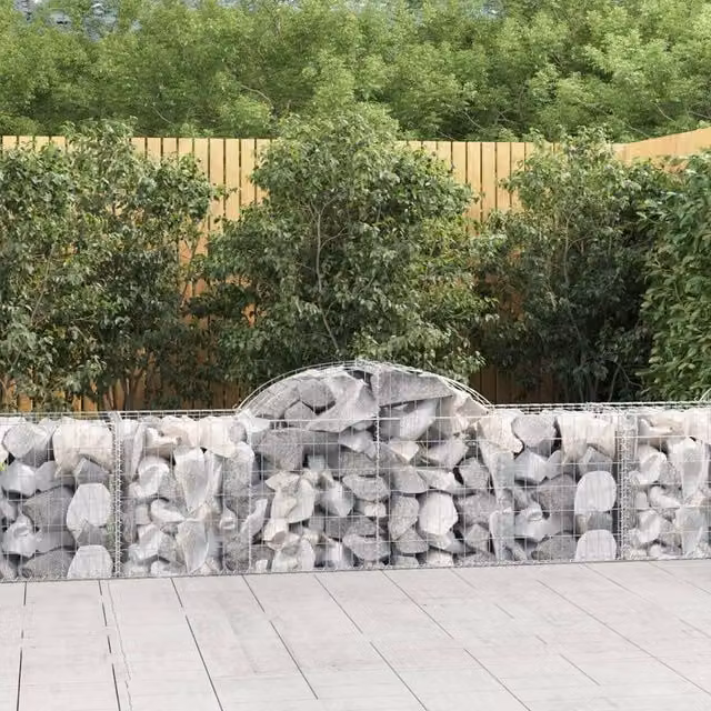 Berkfield Home Arched Gabion Baskets, 7 Piece Set, Silver Galvanised Steel, W: 200 cm, D: 50 cm, H: 60-80 cm – 1